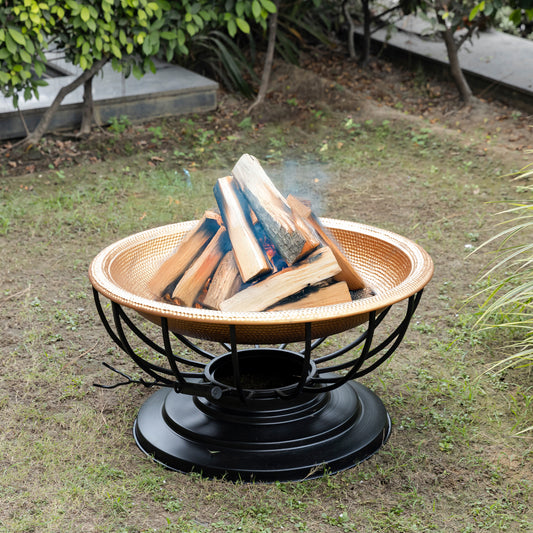 28.8 Inch Copper Aithon Metal Kansa Large Firepit With Mesh Guard
