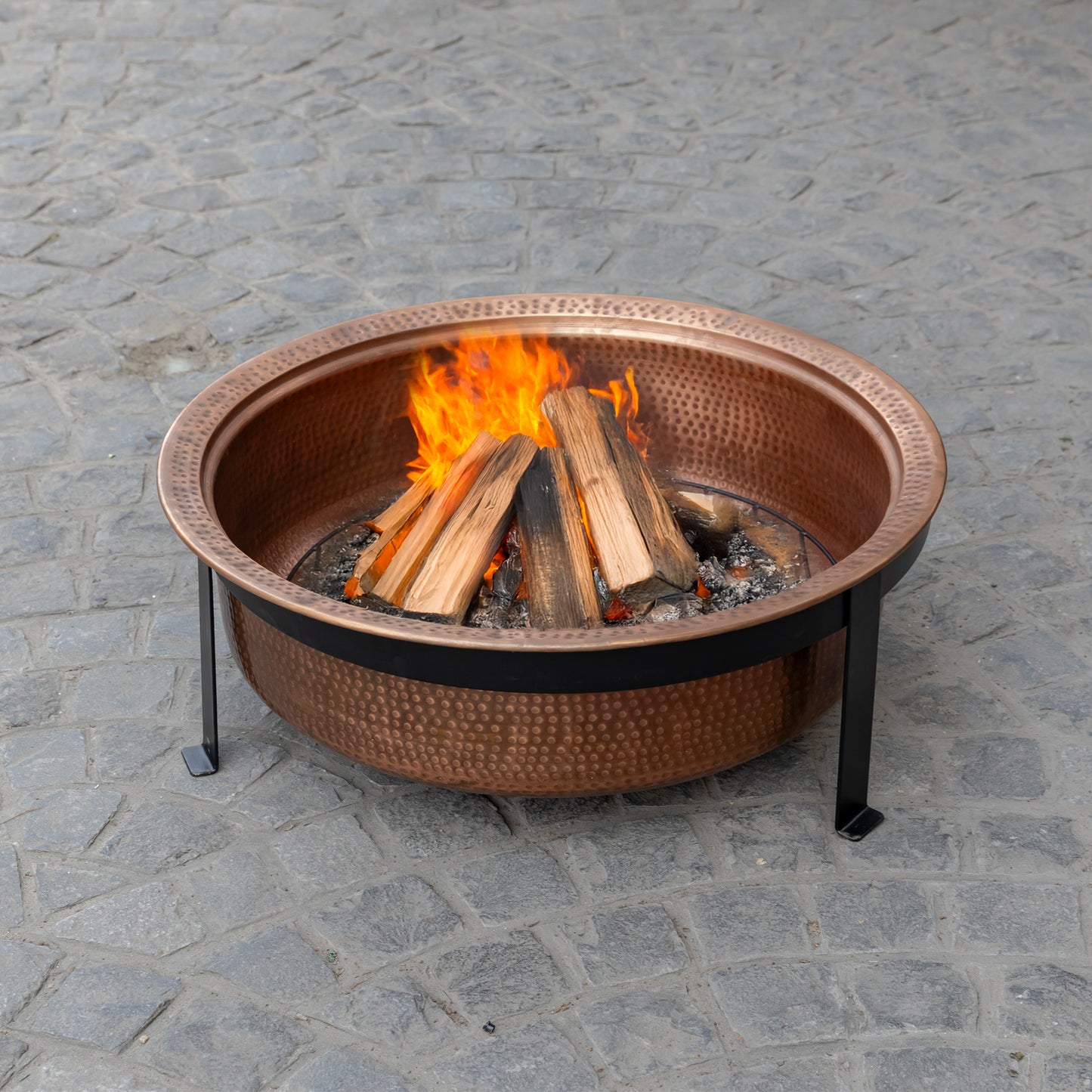 29.5 Inch Copper Fuoco Metal Kansa Large Outdoor Firepit With Mesh Guard