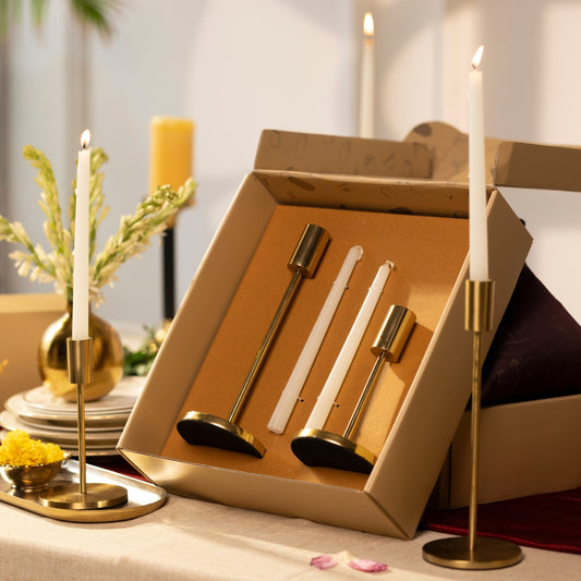 Modern Gold Candle Holder- Set Of 2