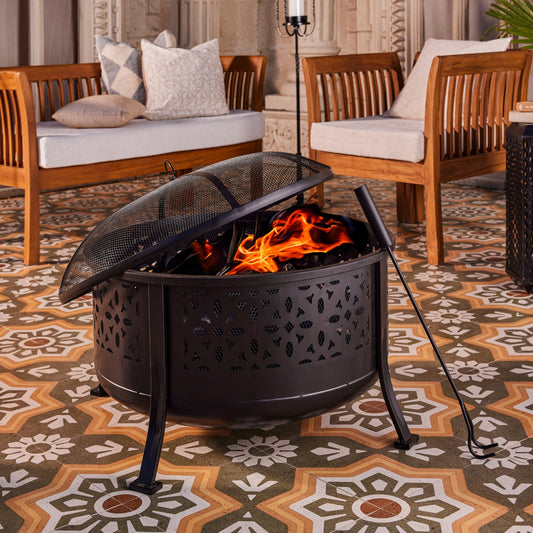 24.5 Inch Black Iron Diamond Cut Firepit