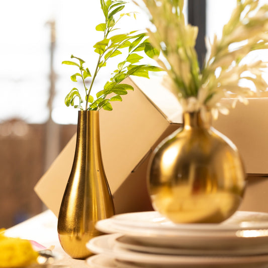 GOLD PREMIUM FINISH SMALL VASES SET OF 2