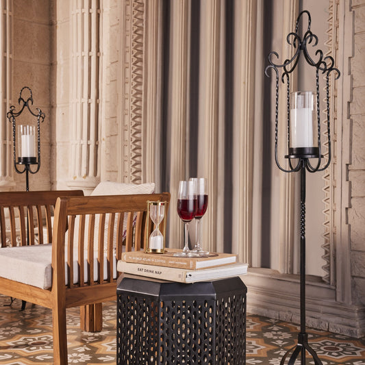 LAMP POST BLACK METAL LONG LANTERN