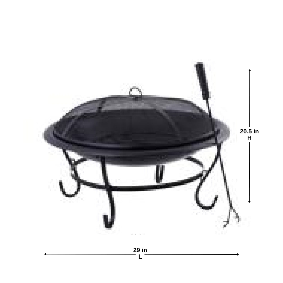 29 Inch Outdoor Iron Fire Pit Set with Mesh Guard