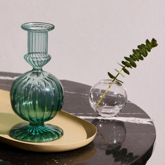 Verde Ripple Glass Candle Holder - Set of 2