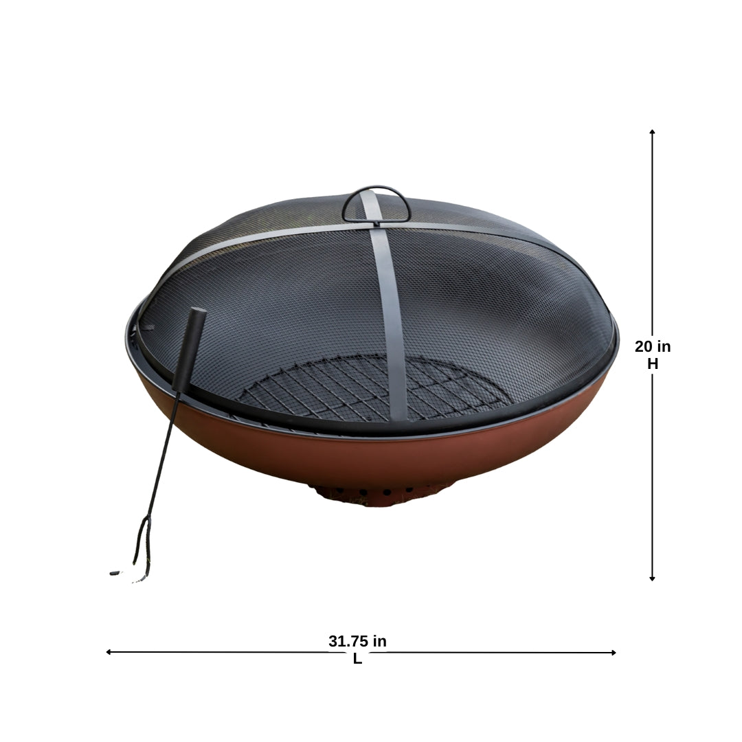 31.75 Inch Black Fuego Metal Round Firepit With Mesh Guard