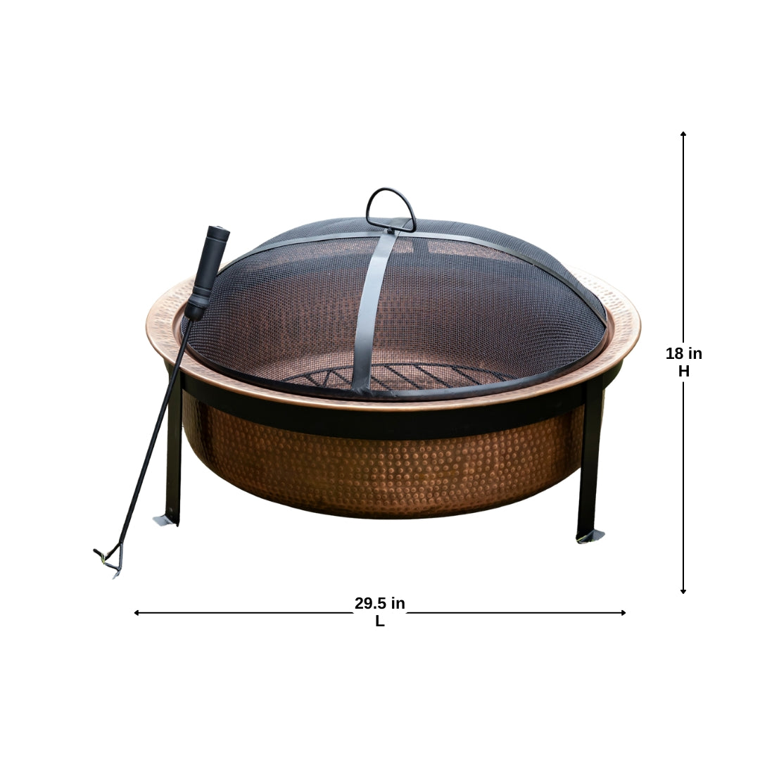 29.5 Inch Copper Fuoco Metal Kansa Large Outdoor Firepit With Mesh Guard