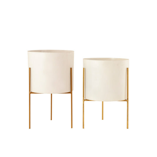 White&Gold Planters- Set Of 2