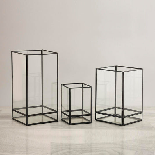 Square Glass Lantern - Set of 3