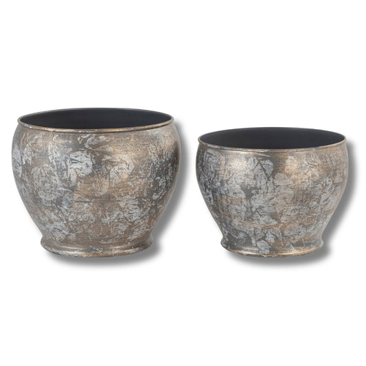 VINTAGE BIG METAL TEXTURE PLANTER- SET OF 2