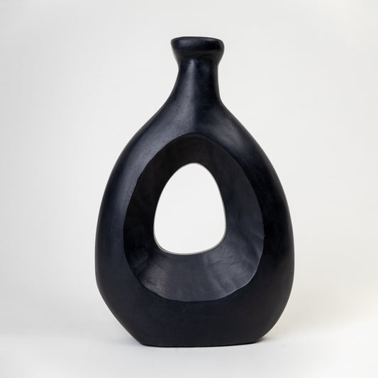 AMPHORA WOODEN BLACK SMALL VASE