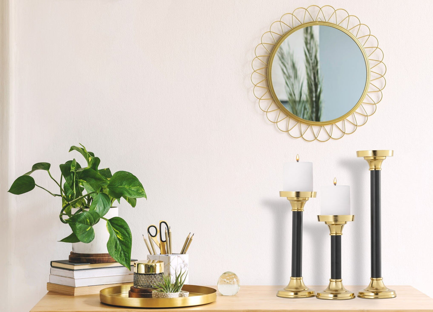 Black & Gold Candle Holders- Set Of 3