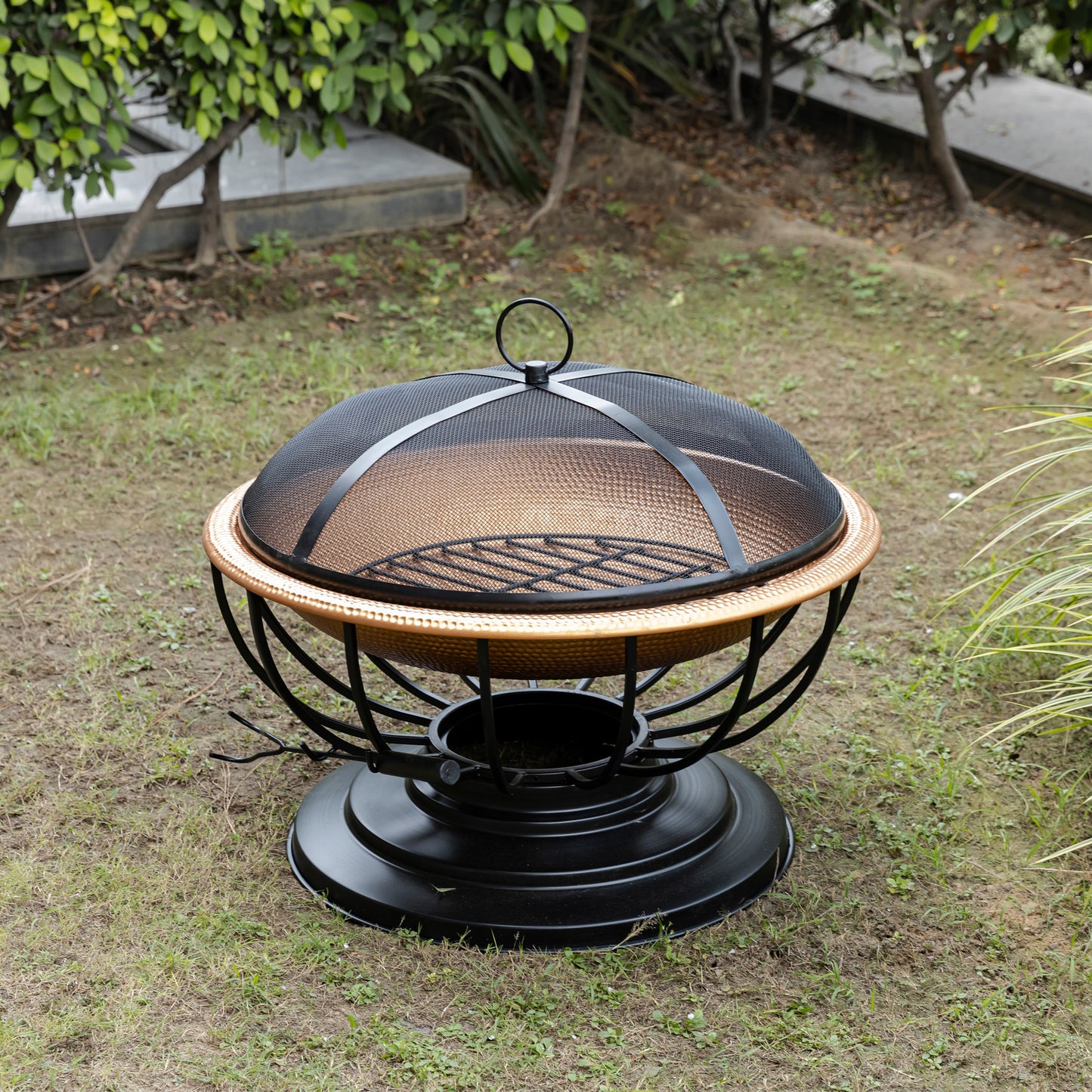 28.8 Inch Copper Aithon Metal Kansa Large Firepit With Mesh Guard