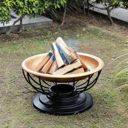 28.8 Inch Copper Aithon Metal Kansa Large Firepit With Mesh Guard
