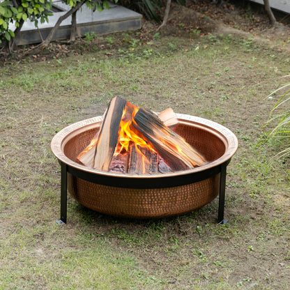 29.5 Inch Copper Fuoco Metal Kansa Large Outdoor Firepit With Mesh Guard