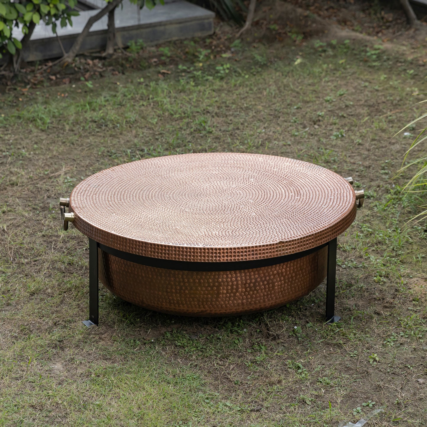 29.5 Inch Copper Fuoco Metal Kansa Large Outdoor Firepit With Mesh Guard