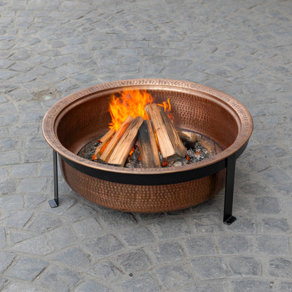 29.5 Inch Copper Fuoco Metal Kansa Large Outdoor Firepit With Mesh Guard