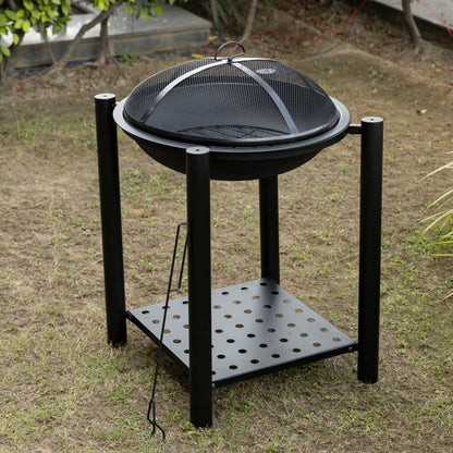 19.75 Inch Black Agio Metal Firepit with Stand and Mesh Guard