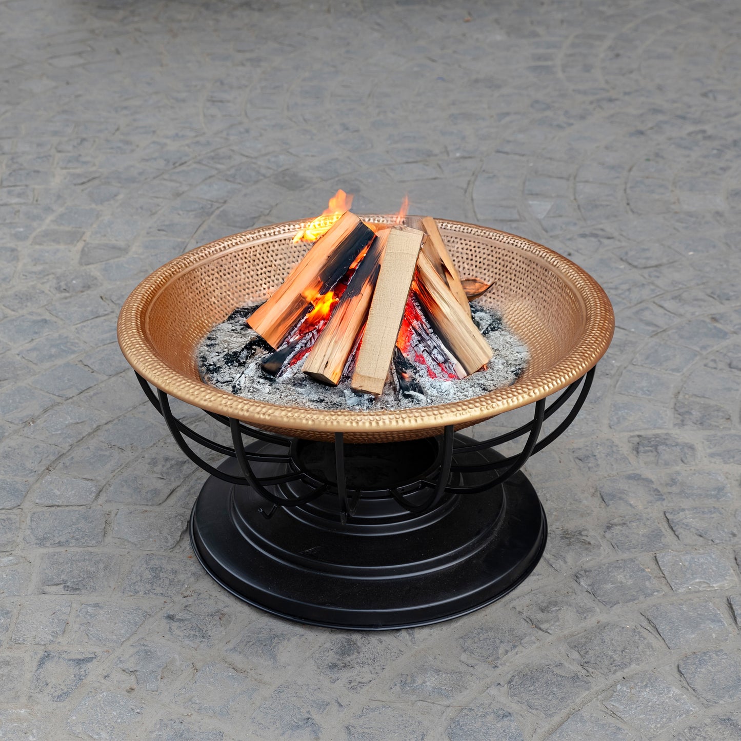 28.8 Inch Copper Aithon Metal Kansa Large Firepit With Mesh Guard