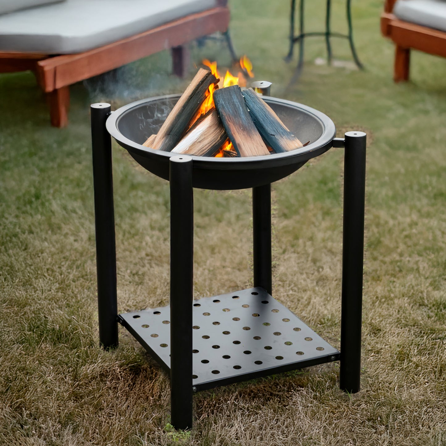 19.75 Inch Black Agio Metal Firepit with Stand and Mesh Guard