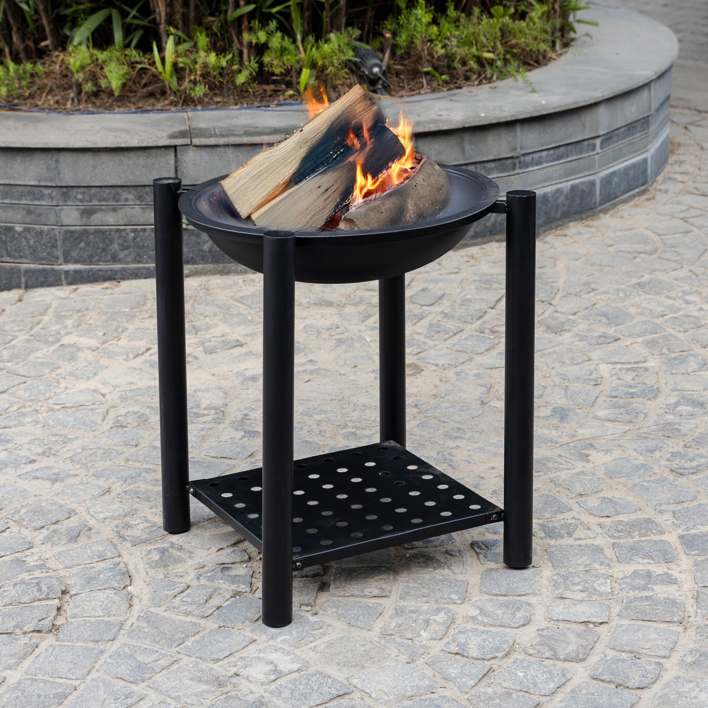 19.75 Inch Black Agio Metal Firepit with Stand and Mesh Guard