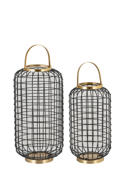 GRID BLACK METAL LANTERN - SET OF 2