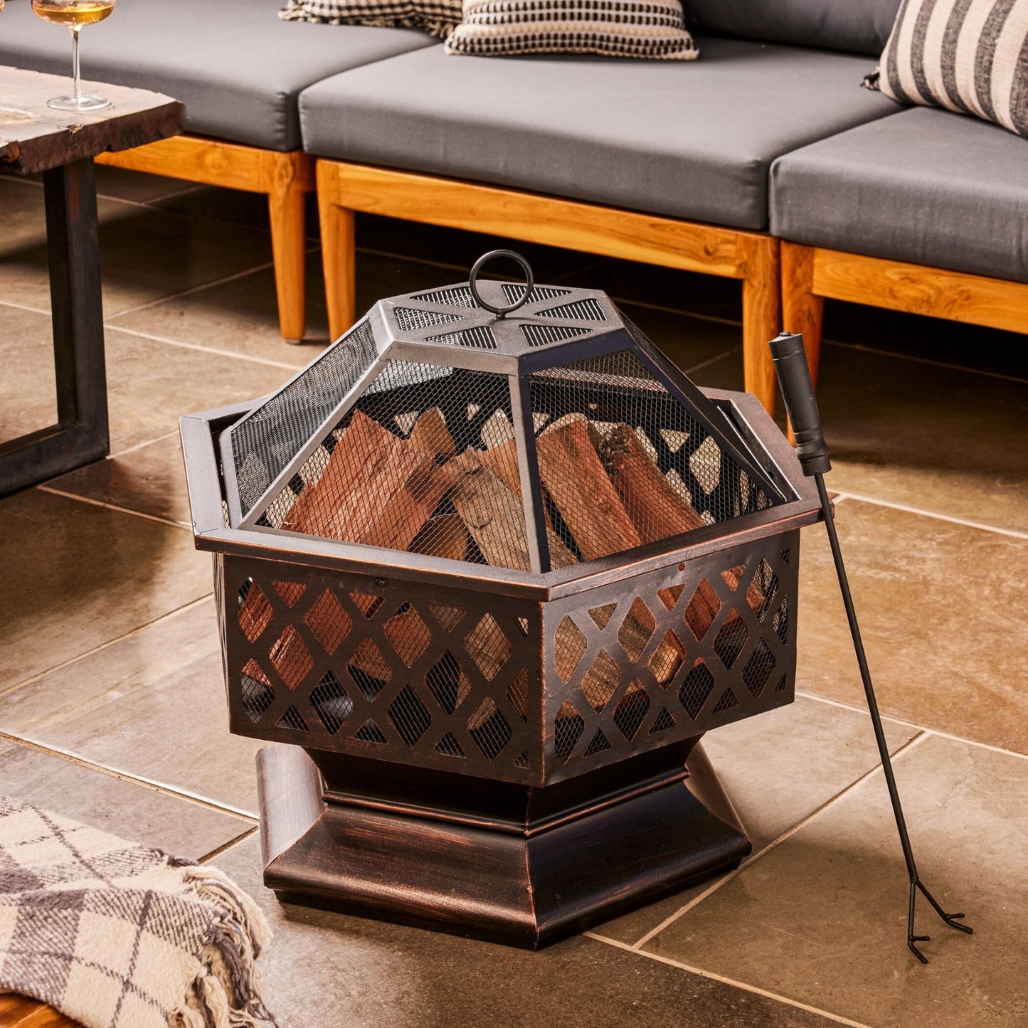 HEXAVE - 27.5 Inch Wrought Iron Hexagonal Fire Pit