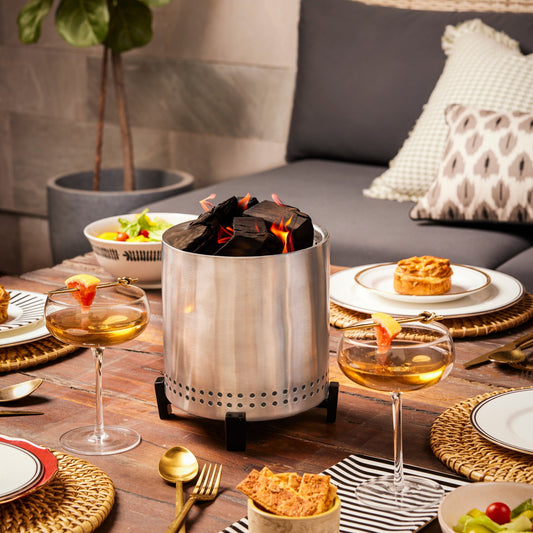 7.5 Inch Silver Steel Smokeless Tabletop Fire Pit With Stand