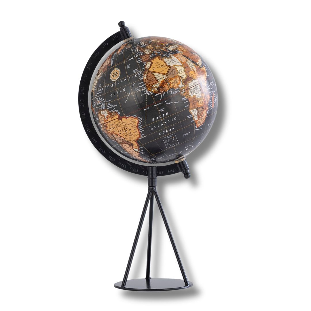 Night Travel Black Gold Globe Decor Object