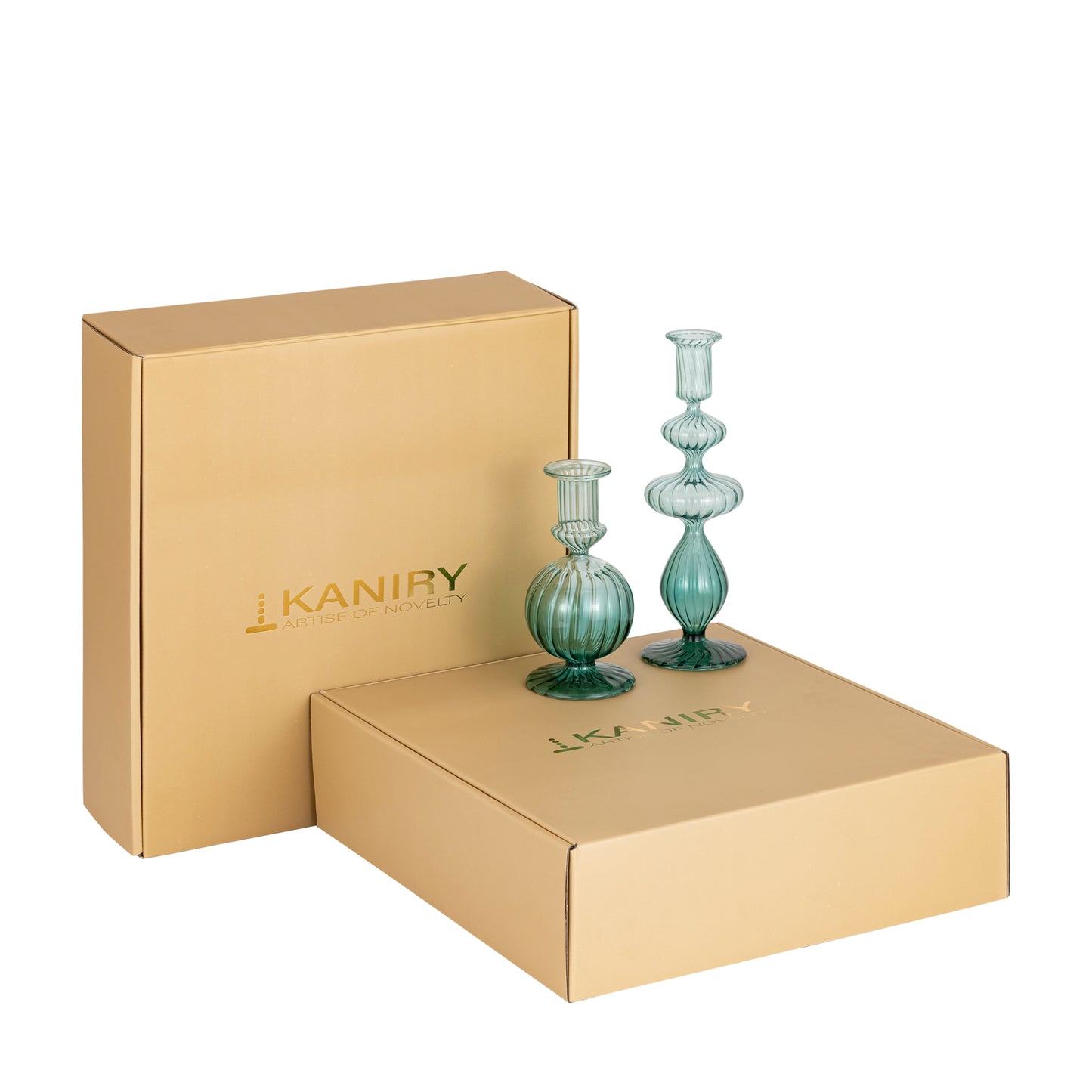 Verde Ripple Glass Candle Holder - Set of 2