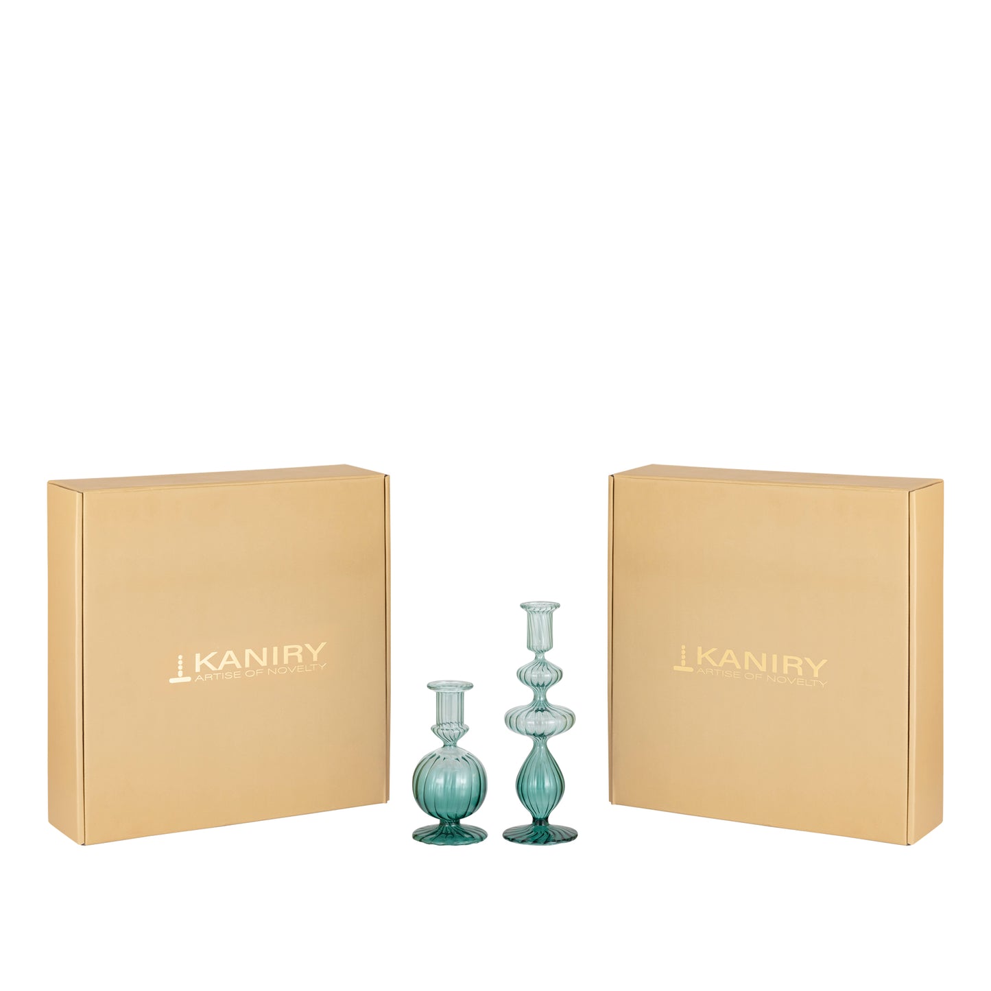 Verde Ripple Glass Candle Holder - Set of 2