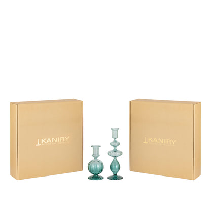 Verde Ripple Glass Candle Holder - Set of 2