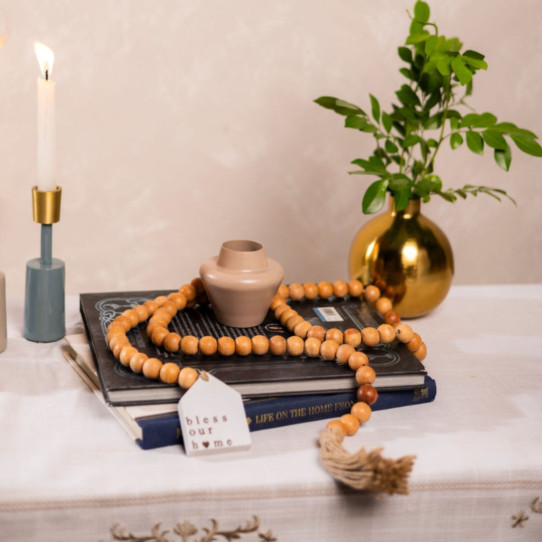 Natural Wooden Bead Garland Decor Object