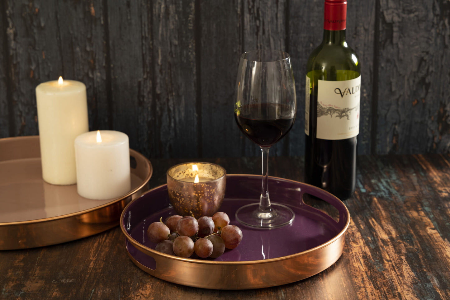 Enamel Round Copperside Tray- Set Of 2