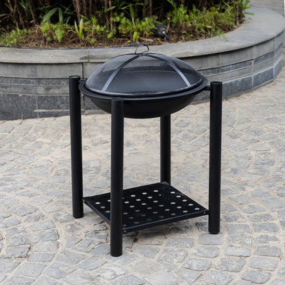 19.75 Inch Black Agio Metal Firepit with Stand and Mesh Guard