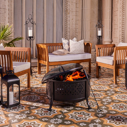 24.5 Inch Black Iron Diamond Cut Firepit