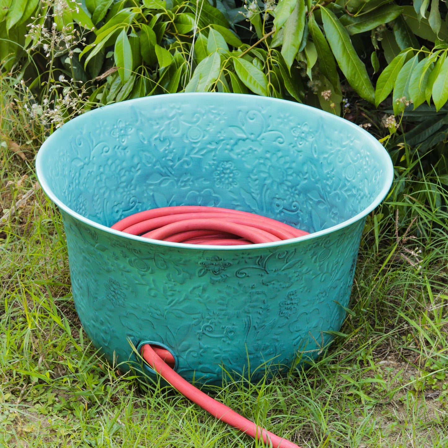 Turquoise Metal Hose Pot