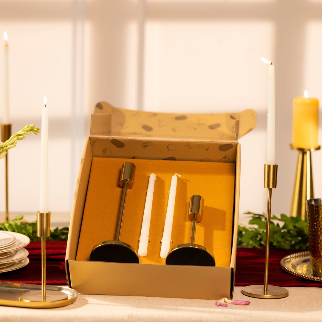 Modern Gold Candle Holder- Set Of 2