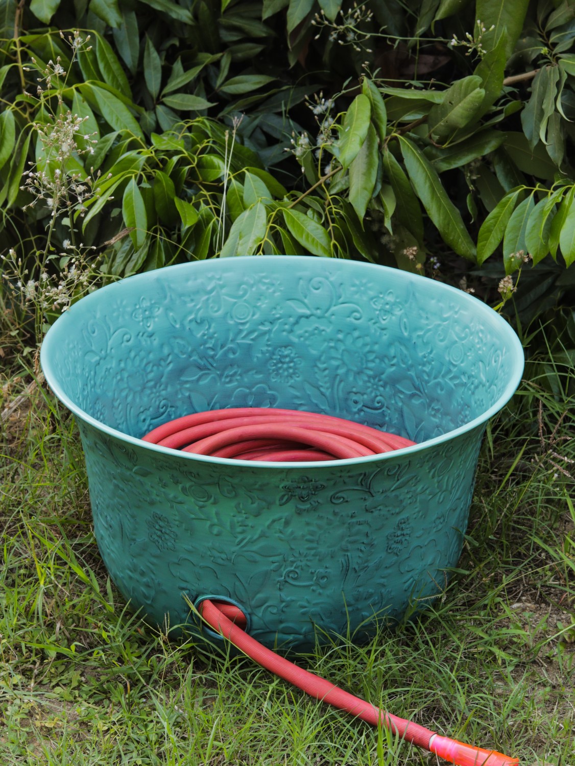 Turquoise Metal Hose Pot
