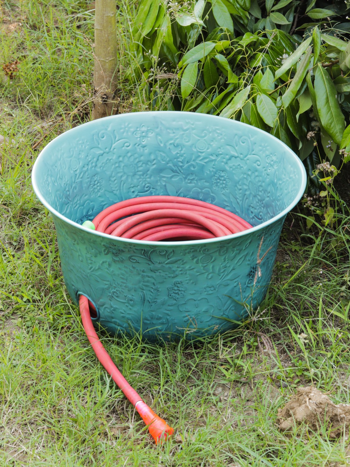 Turquoise Metal Hose Pot