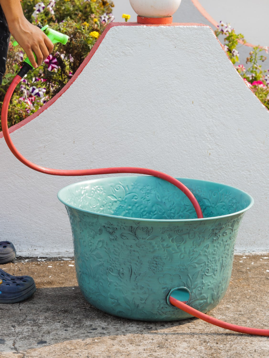 Turquoise Metal Hose Pot