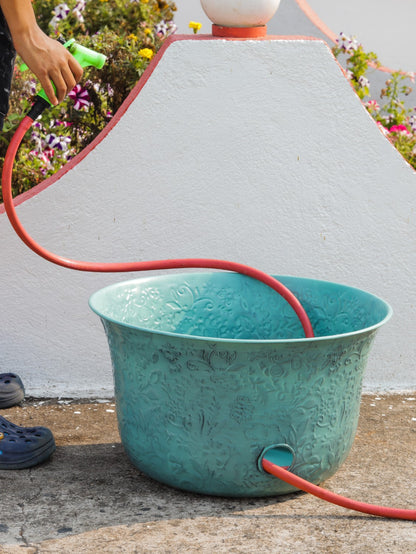 Turquoise Metal Hose Pot