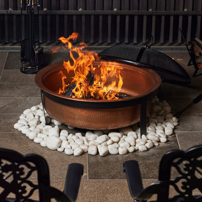 29.5 Inch Copper Fuoco Metal Kansa Large Outdoor Firepit With Mesh Guard