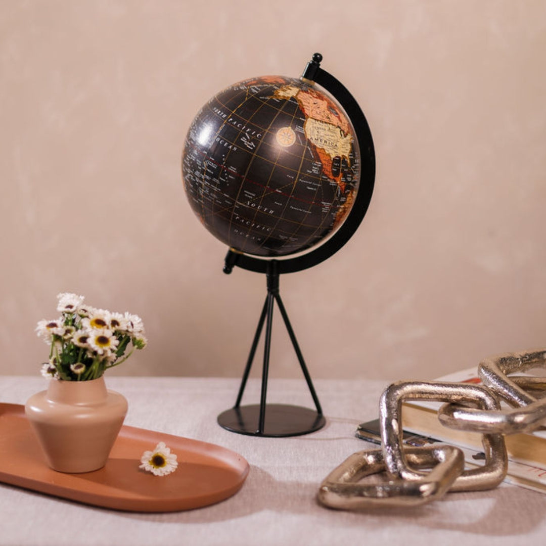 Night Travel Black Gold Globe Decor Object