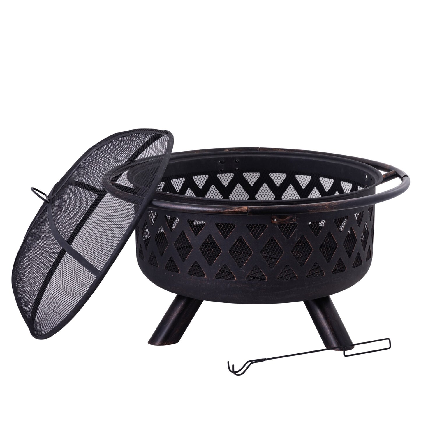 LATICE - 36 inch Black Outdoor Iron Fire Pit