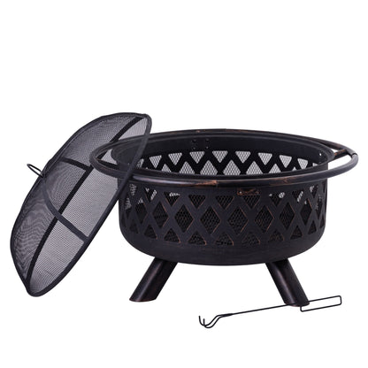LATICE - 36 inch Black Outdoor Iron Fire Pit