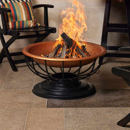 28.8 Inch Copper Aithon Metal Kansa Large Firepit With Mesh Guard