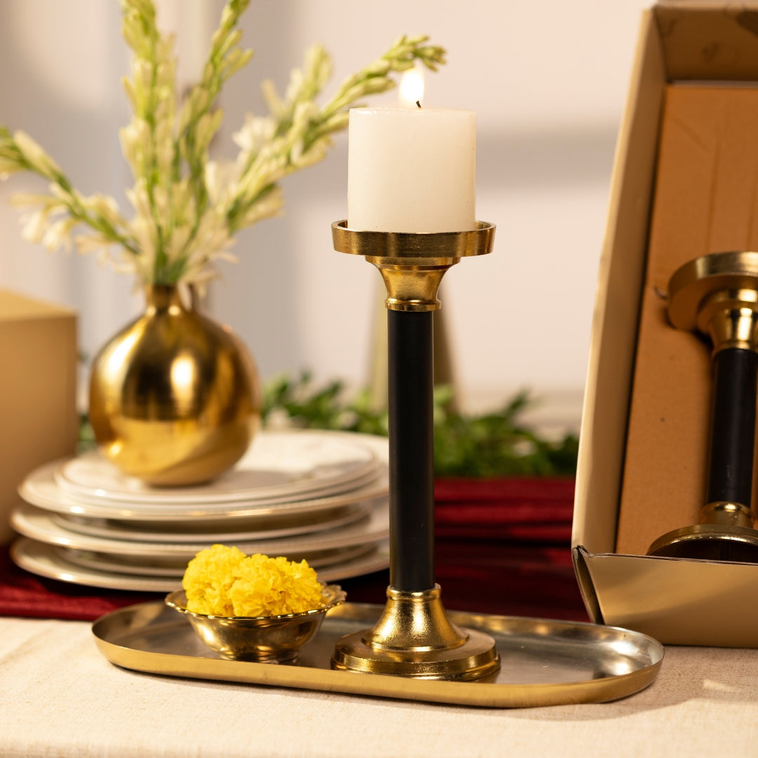 Black & Gold Candle Holders- Set Of 3