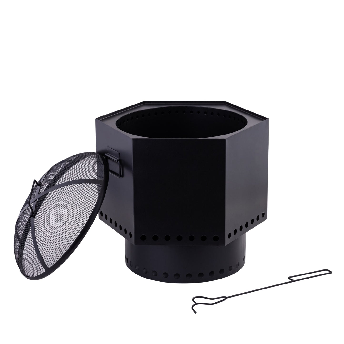 20.5 Inch Black Iron Salvo Smoke-less Hexagonal Firepit