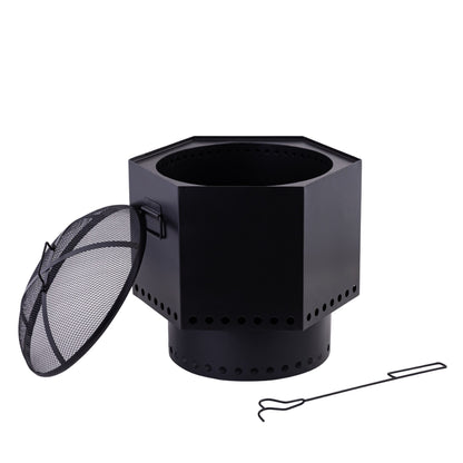 20.5 Inch Black Iron Salvo Smoke-less Hexagonal Firepit