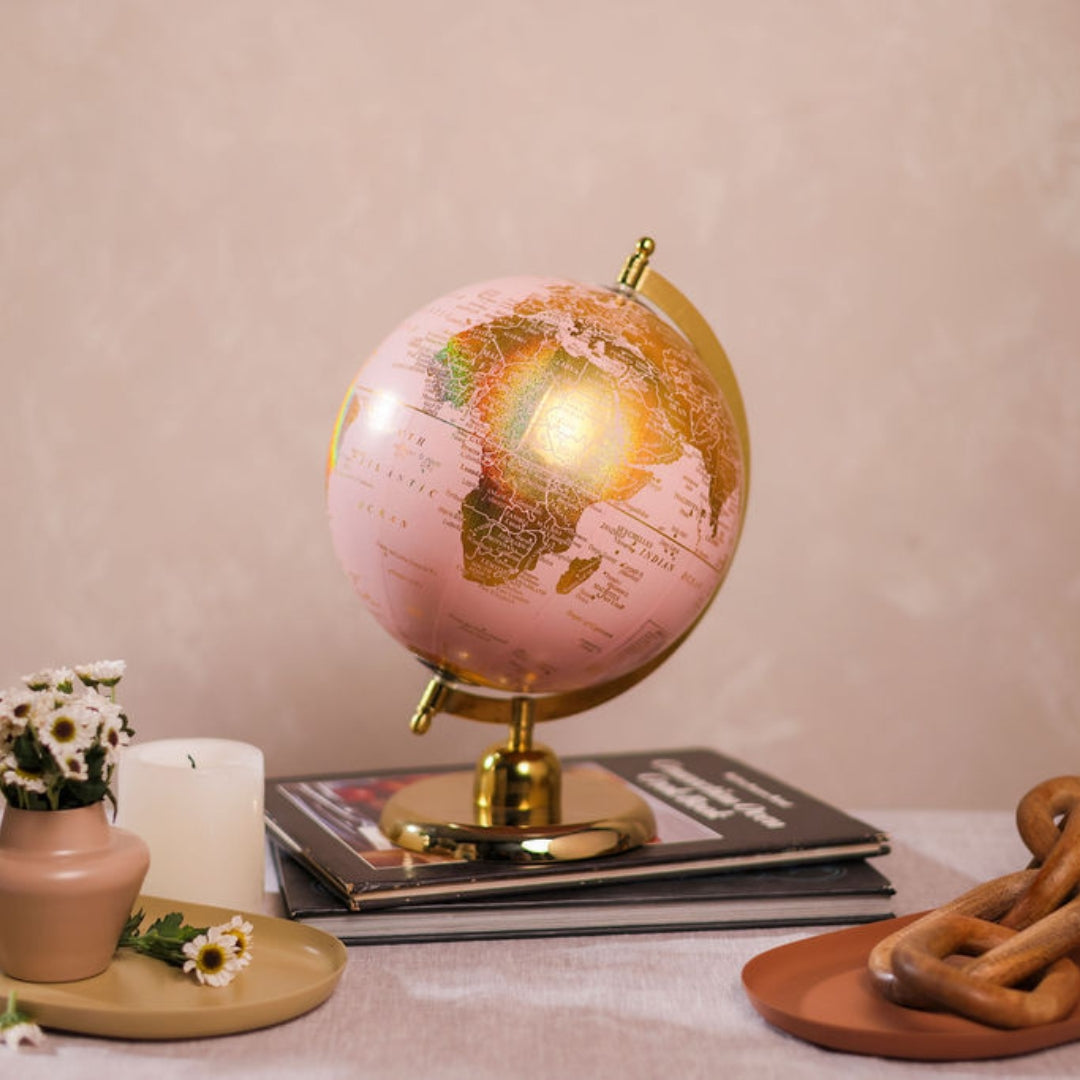 Romance Travel Pink Gold Globe Decor Object